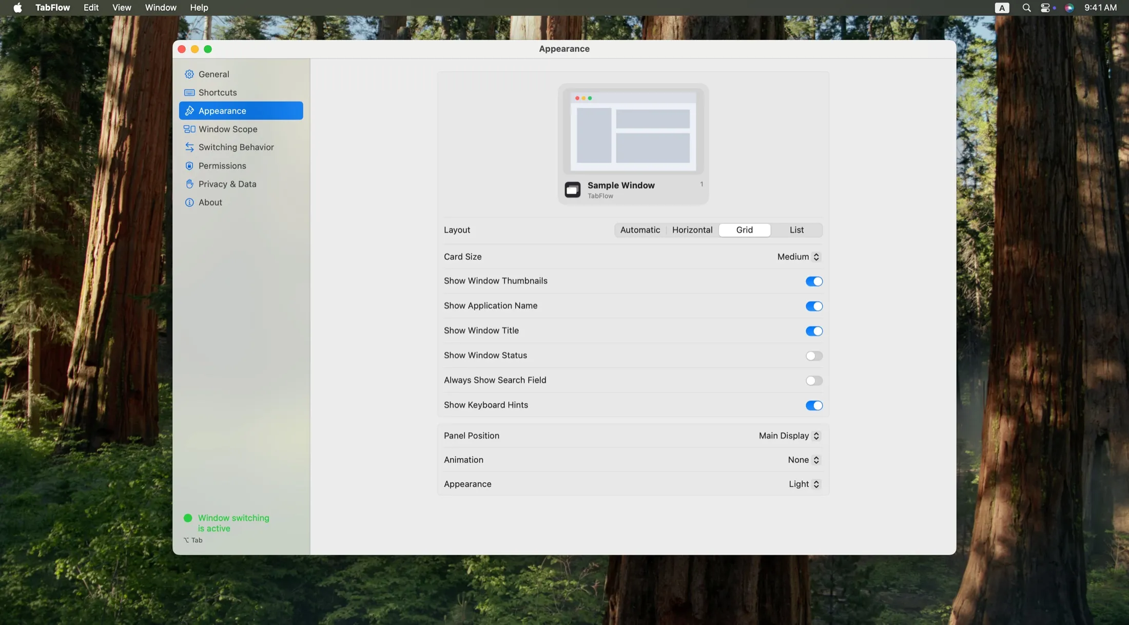 TabFlow appearance settings